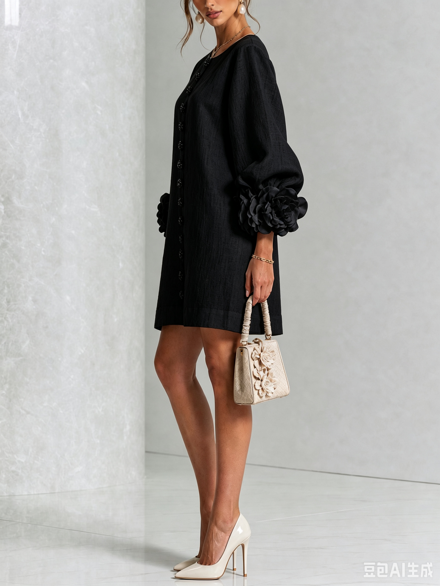 Silvia - Mini-Hemdblusenkleid mit Rosettenmanschetten