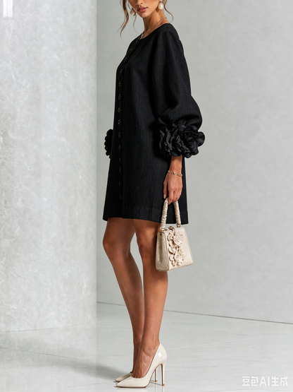 Silvia - Mini-Hemdblusenkleid mit Rosettenmanschetten