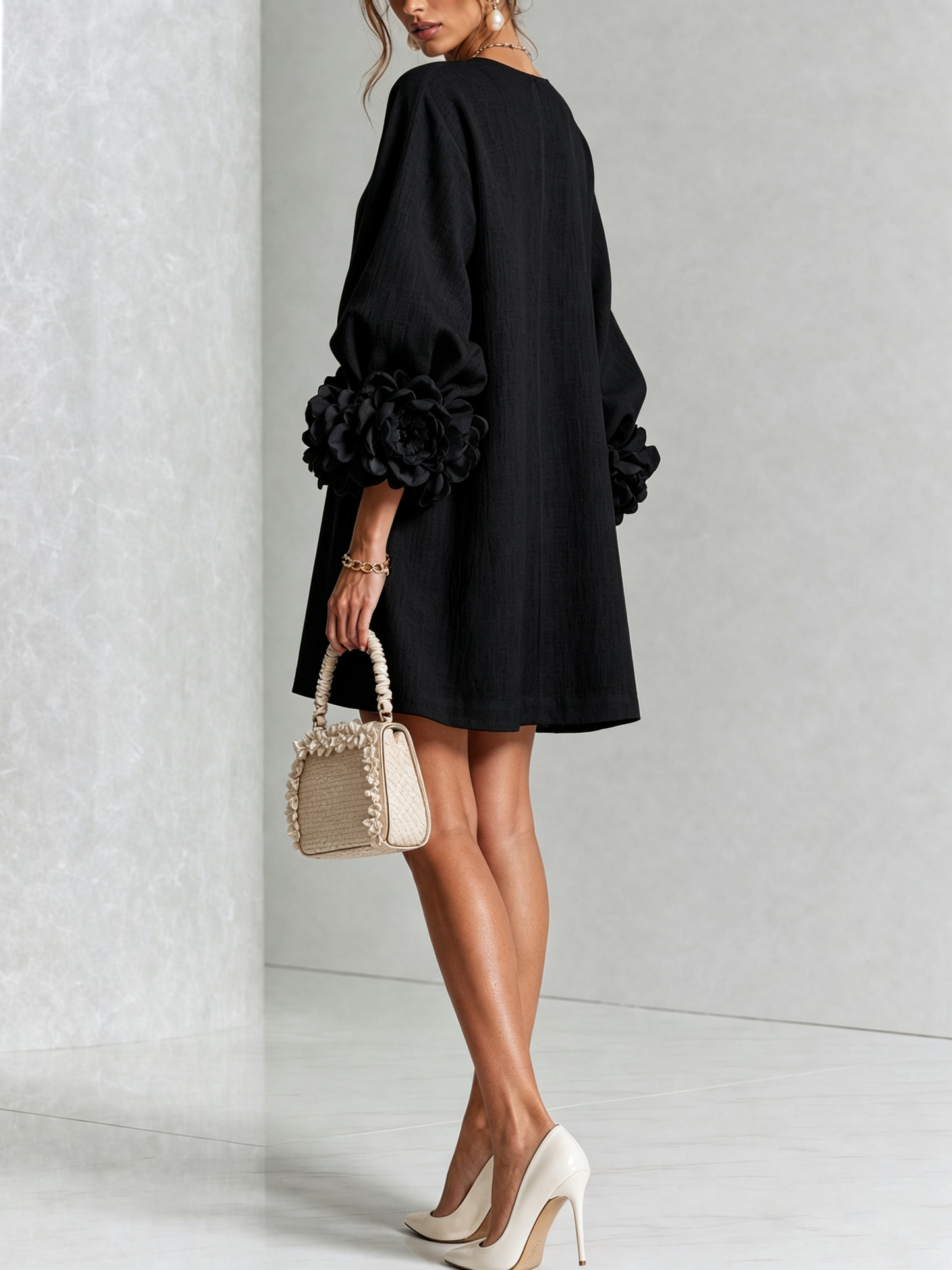 Silvia - Mini-Hemdblusenkleid mit Rosettenmanschetten