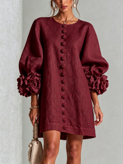 Silvia - Mini-Hemdblusenkleid mit Rosettenmanschetten
