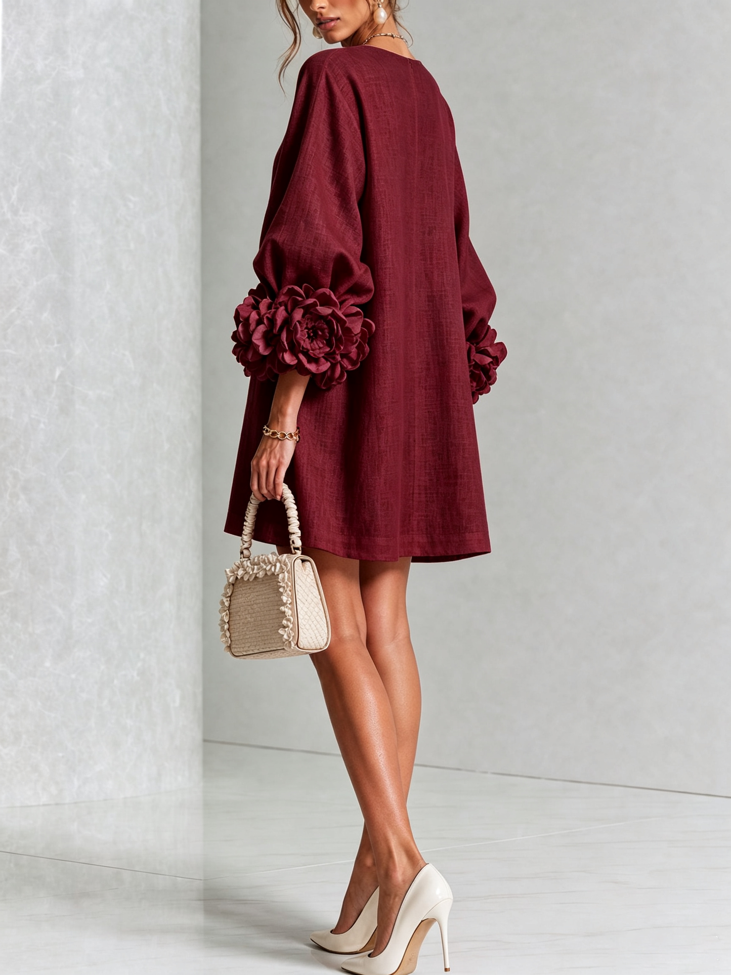 Silvia - Mini-Hemdblusenkleid mit Rosettenmanschetten