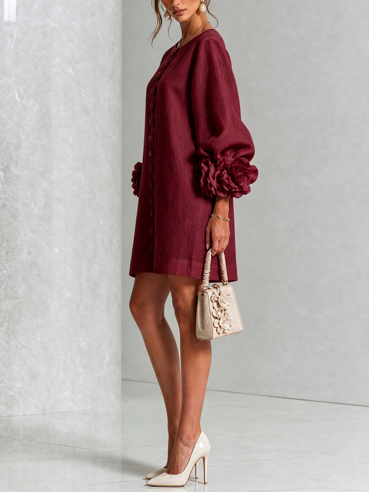 Silvia - Mini-Hemdblusenkleid mit Rosettenmanschetten