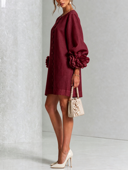 Silvia - Mini-Hemdblusenkleid mit Rosettenmanschetten