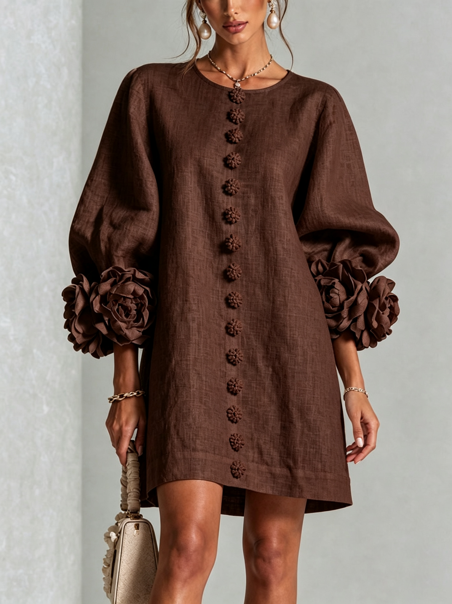 Silvia - Mini-Hemdblusenkleid mit Rosettenmanschetten
