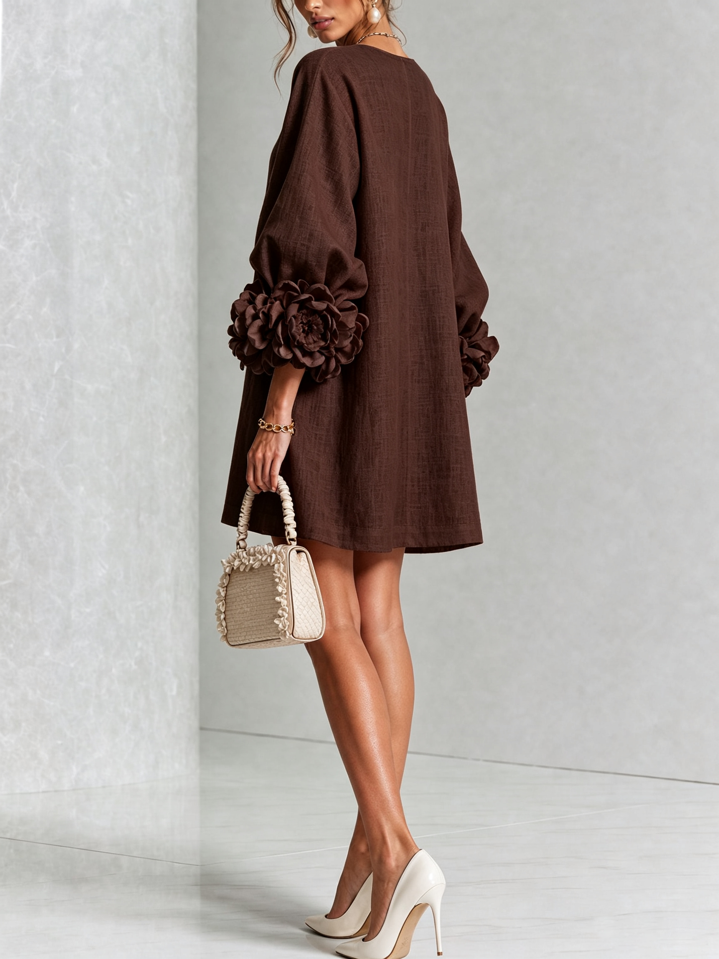 Silvia - Mini-Hemdblusenkleid mit Rosettenmanschetten