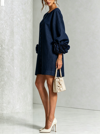 Silvia - Mini-Hemdblusenkleid mit Rosettenmanschetten