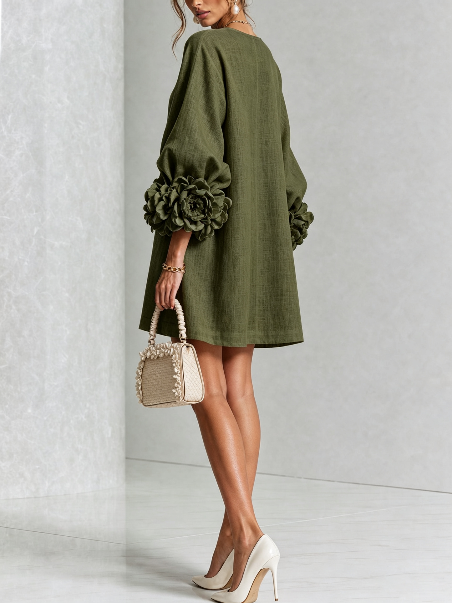 Silvia - Mini-Hemdblusenkleid mit Rosettenmanschetten