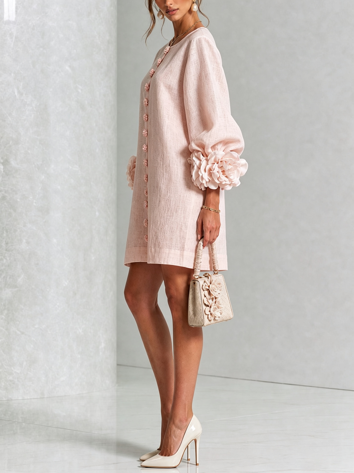 Silvia - Mini-Hemdblusenkleid mit Rosettenmanschetten