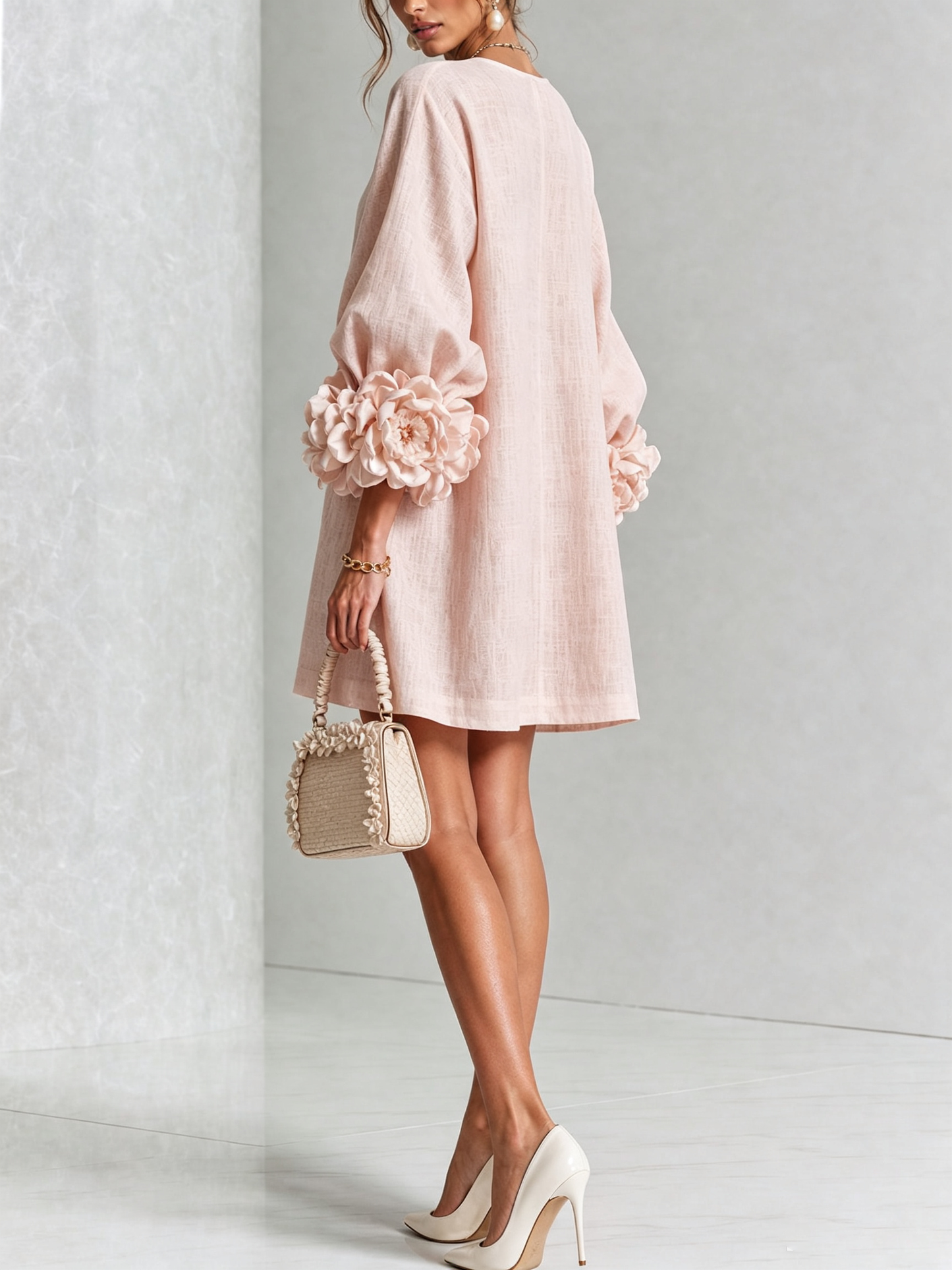 Silvia - Mini-Hemdblusenkleid mit Rosettenmanschetten