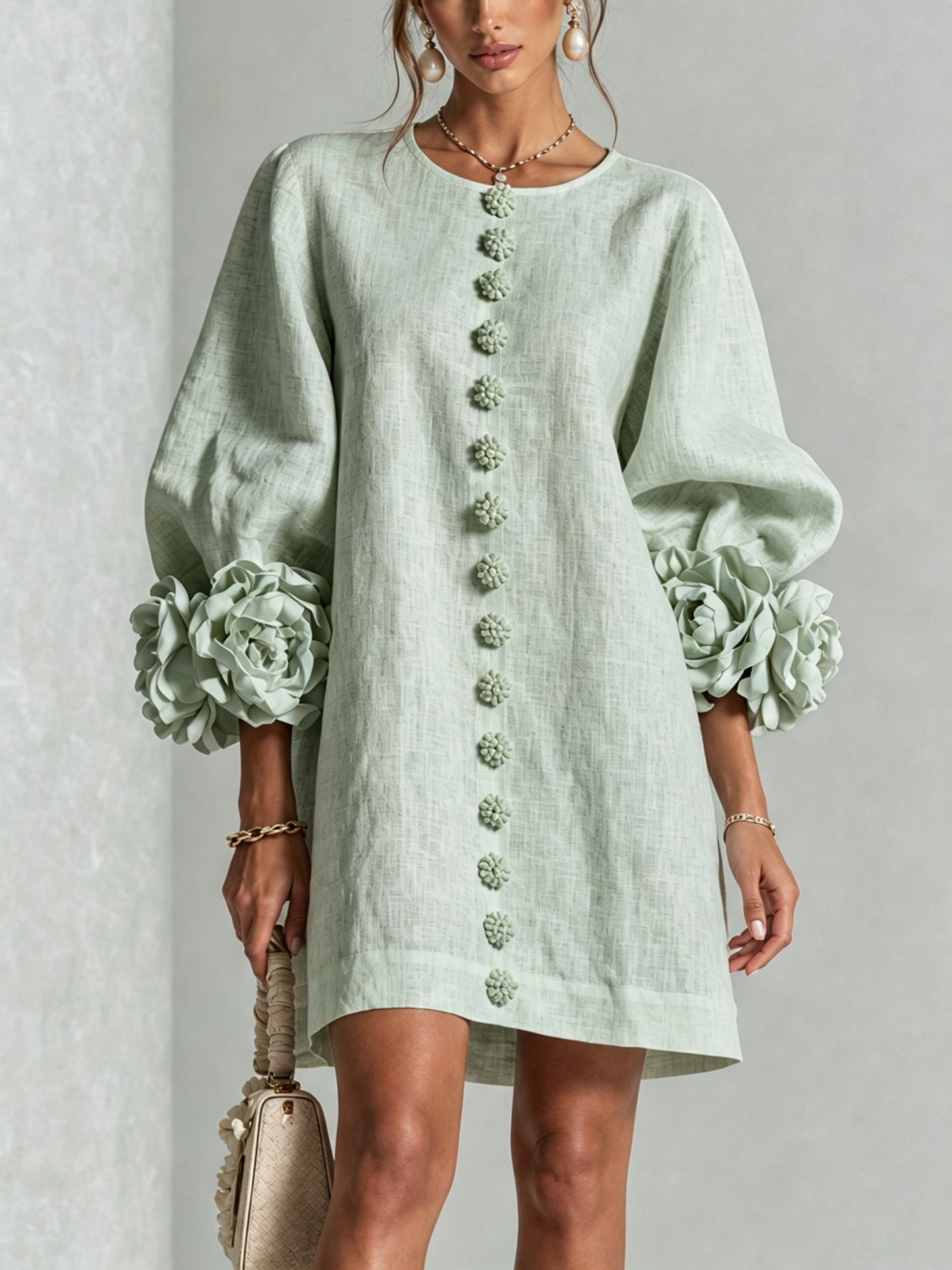 Silvia - Mini-Hemdblusenkleid mit Rosettenmanschetten