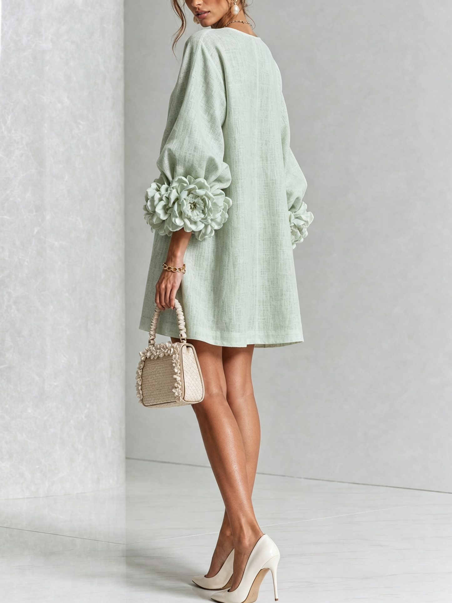 Silvia - Mini-Hemdblusenkleid mit Rosettenmanschetten