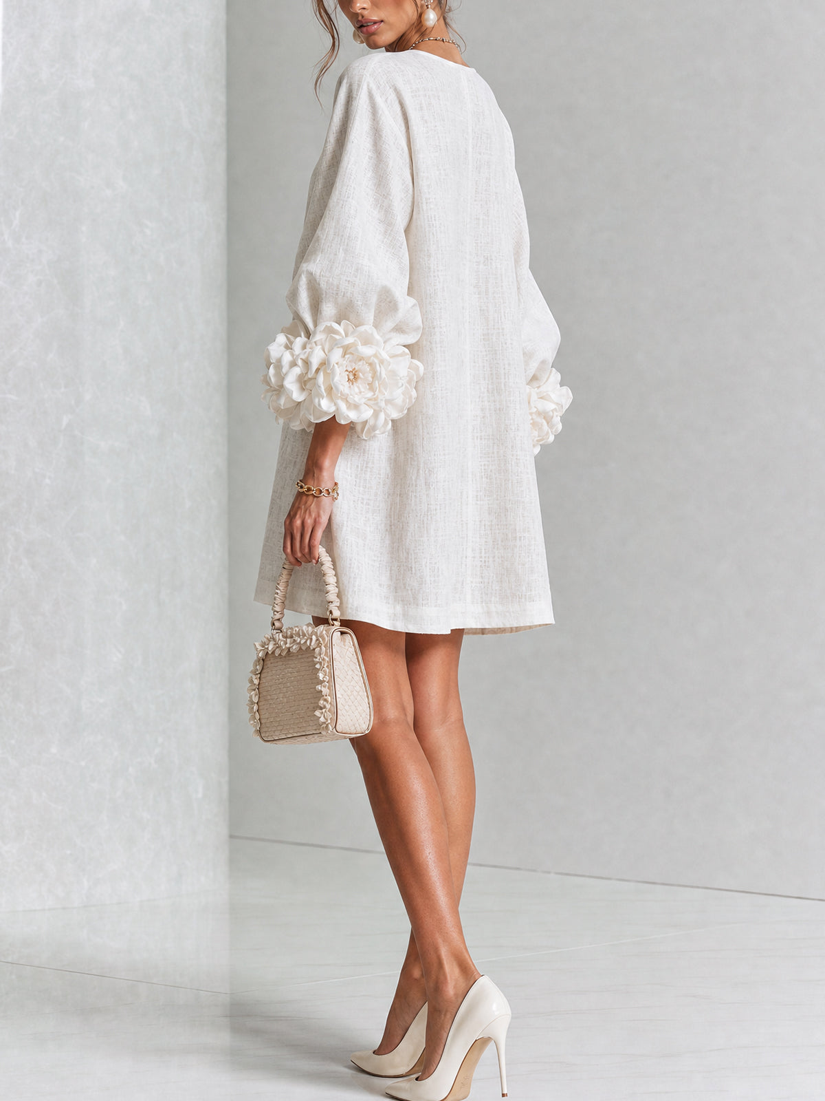 Silvia - Mini-Hemdblusenkleid mit Rosettenmanschetten