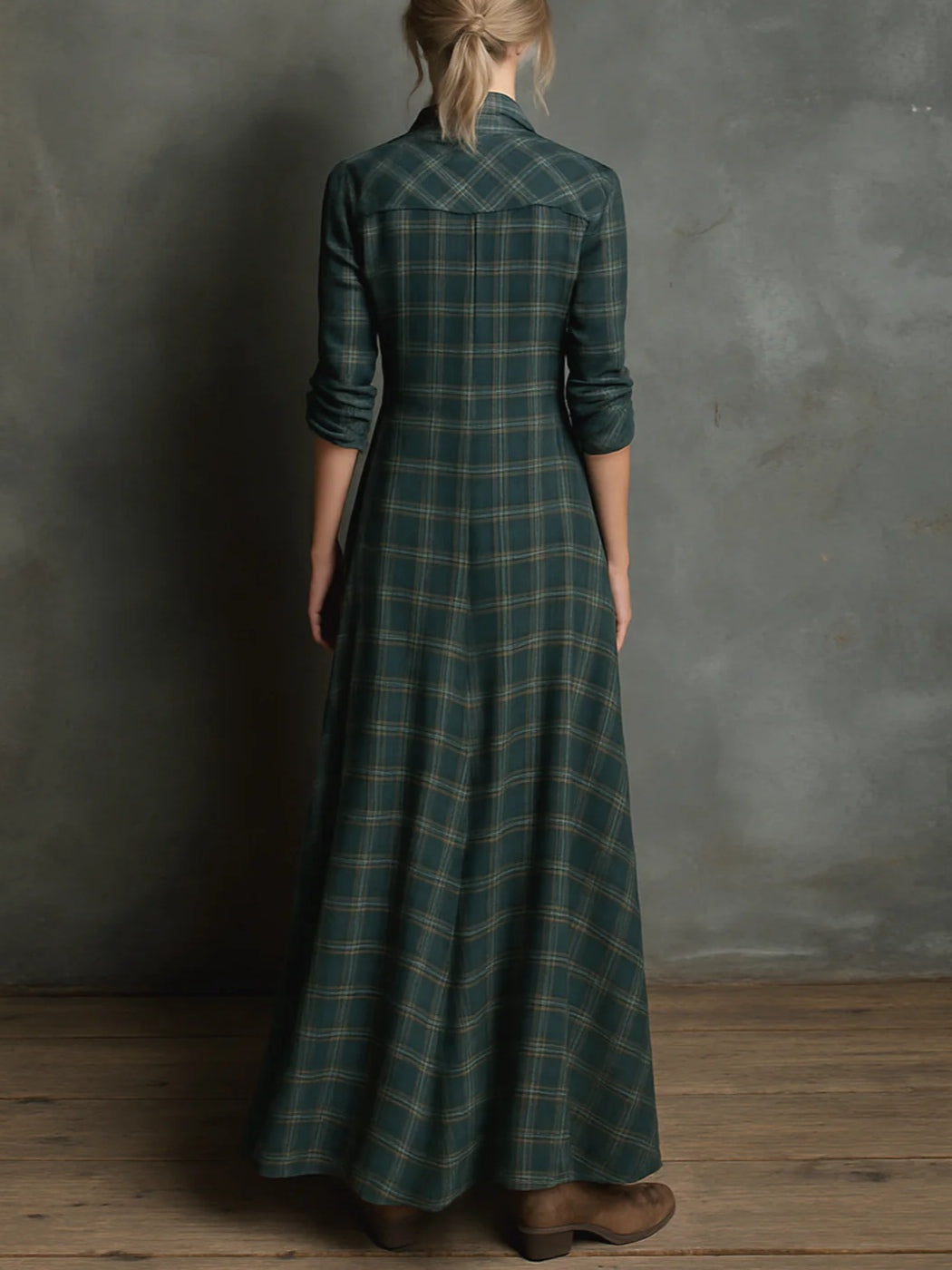 Talina - Kariertes Maxi-Hemdblusenkleid