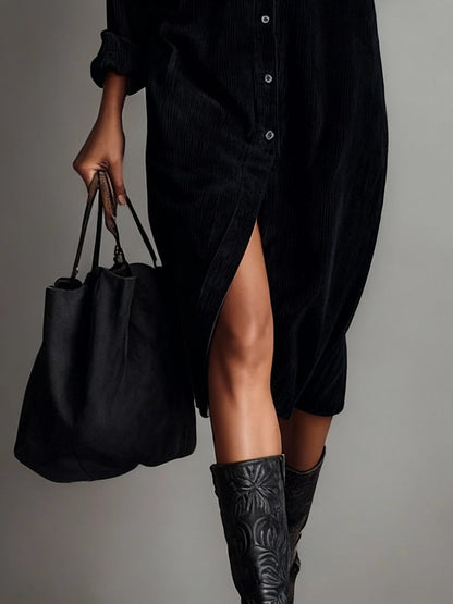Clare - Cord-Midikleid mit Knopfleiste