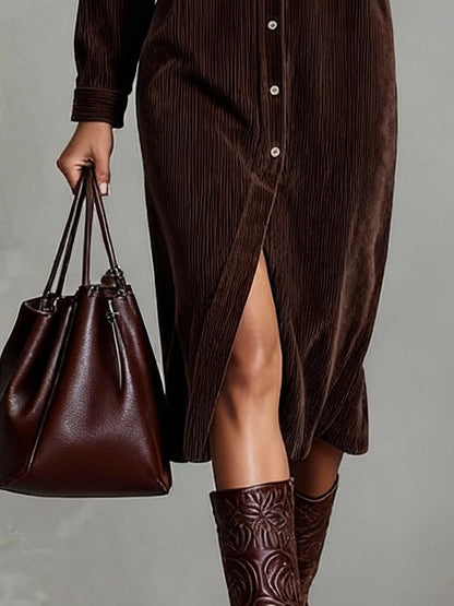Clare - Cord-Midikleid mit Knopfleiste