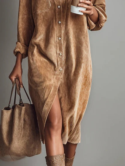 Clare - Cord-Midikleid mit Knopfleiste