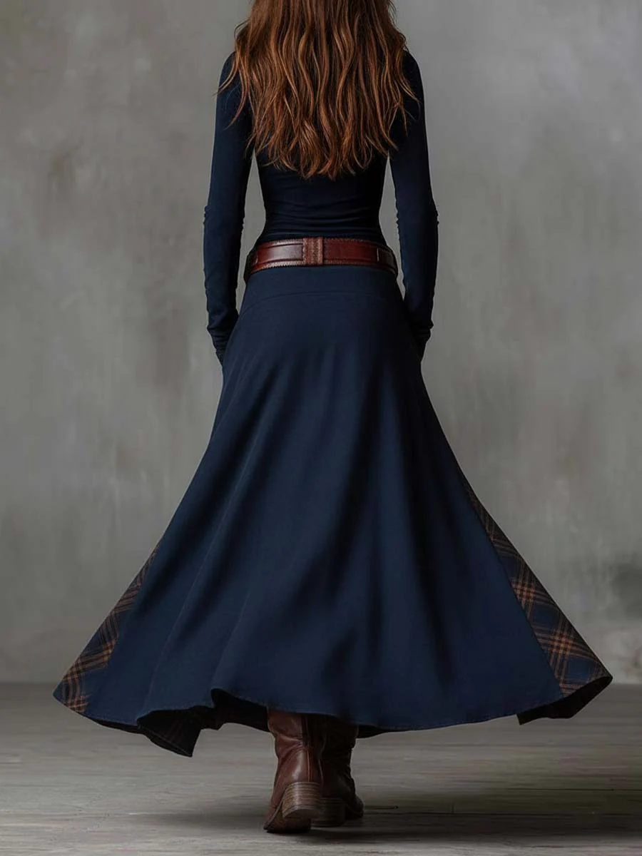 Elise - Patchwork-Maxikleid in Wildlederoptik