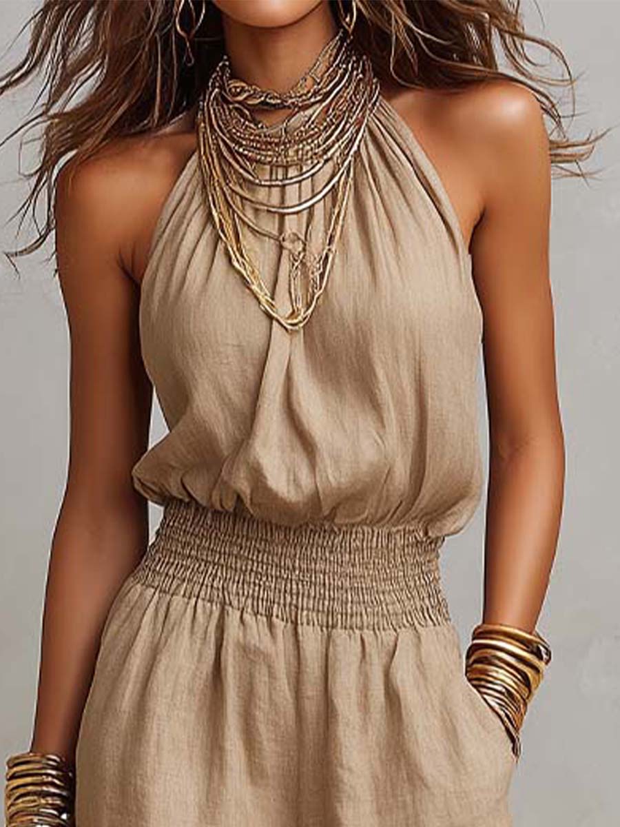 Fioren - Weitbeiniger Neckholder-Jumpsuit