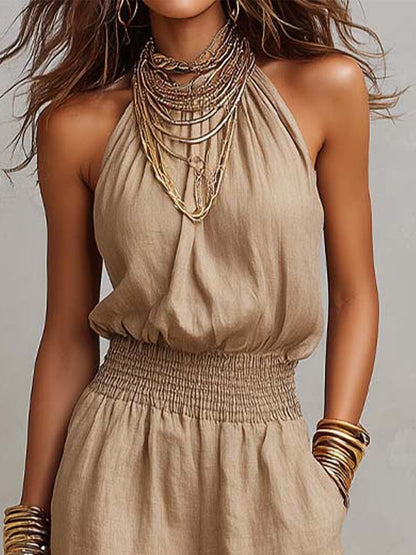 Fioren - Weitbeiniger Neckholder-Jumpsuit