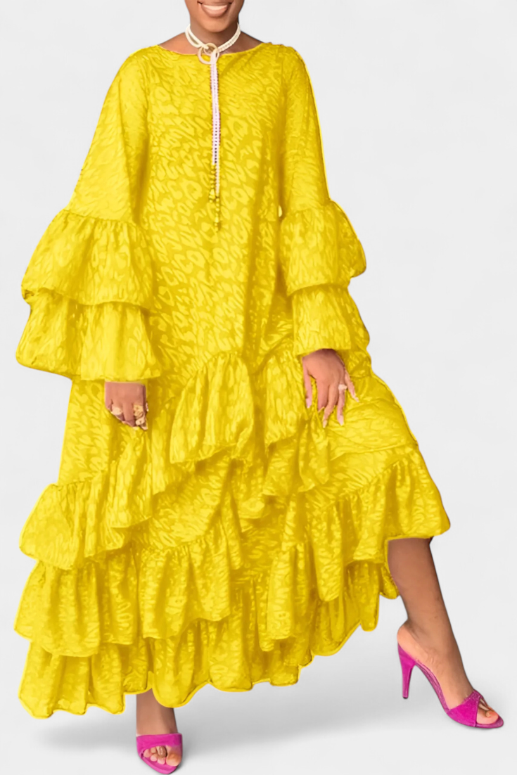 Valoria - Asymmetrisches Maxikleid mit Glockenärmeln