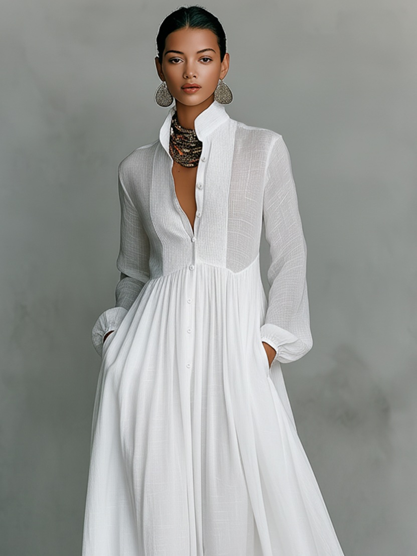 Lakisha - Stehkragen Patchwork Maxikleid