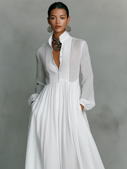 Lakisha - Stehkragen Patchwork Maxikleid