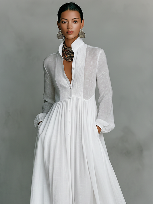 Lakisha - Stehkragen Patchwork Maxikleid