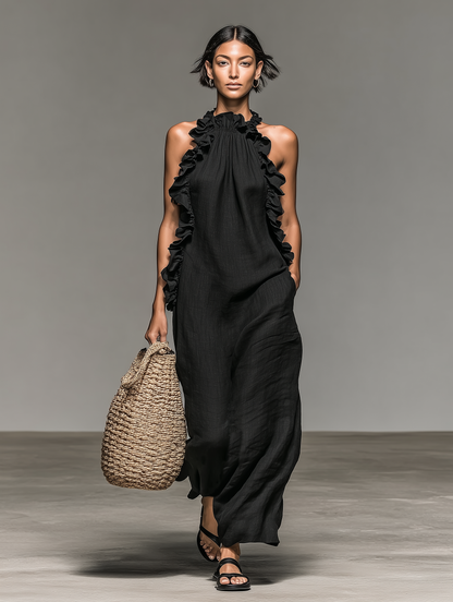 Serela - Volant-Maxikleid mit Taschen
