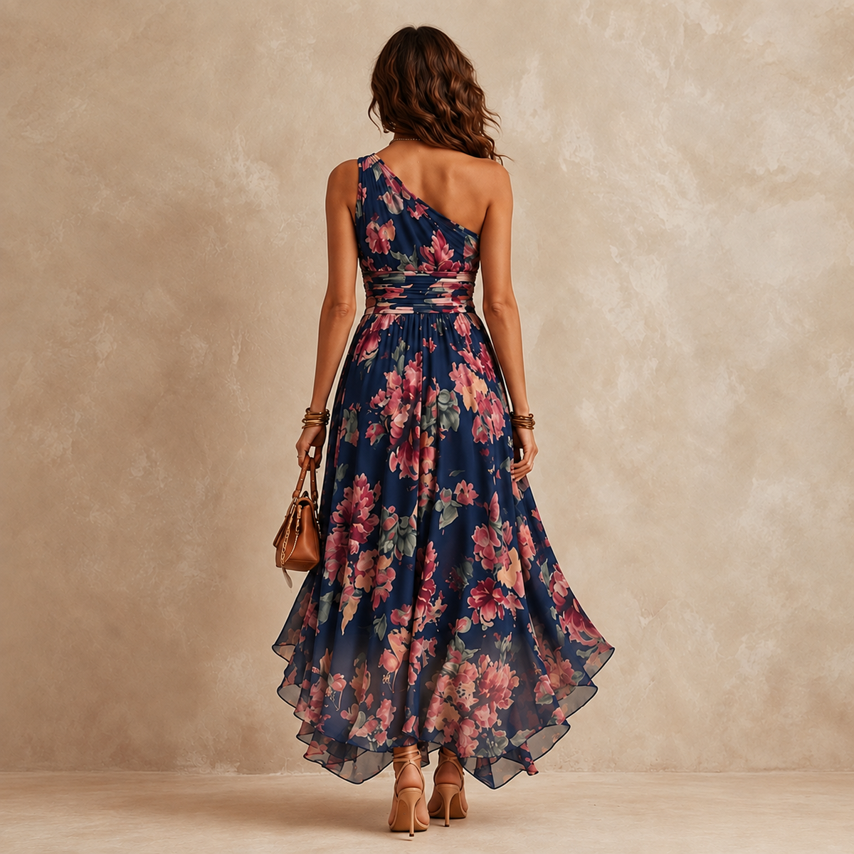 Celeste - Florales Chiffon-One-Shoulder-Maxikleid