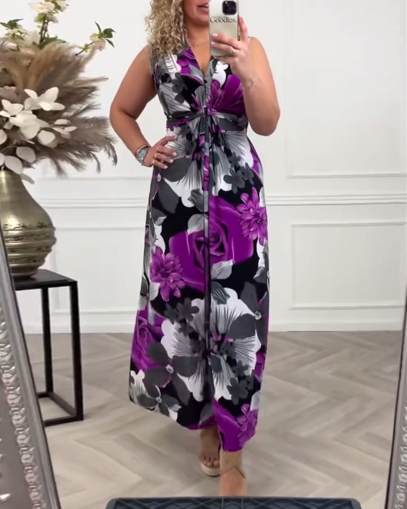 Keri - Florales Plissee-Maxikleid