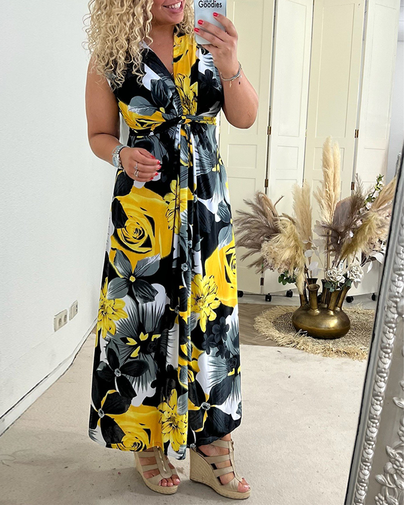Keri - Florales Plissee-Maxikleid