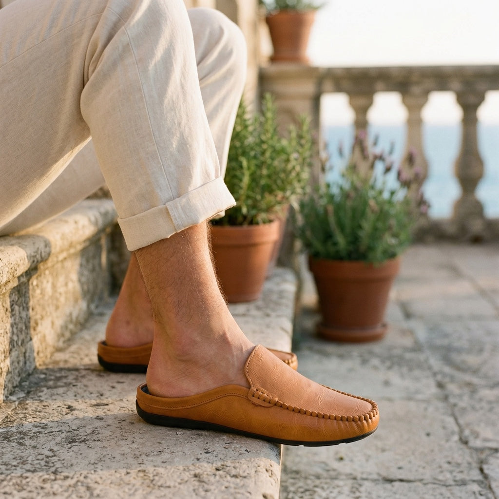 Randy - Leder-Mules mit Mokassinnaht