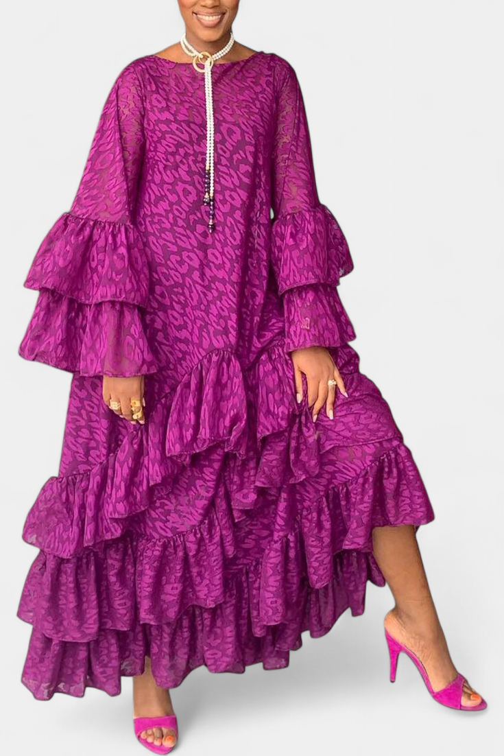 Valoria - Asymmetrisches Maxikleid mit Glockenärmeln