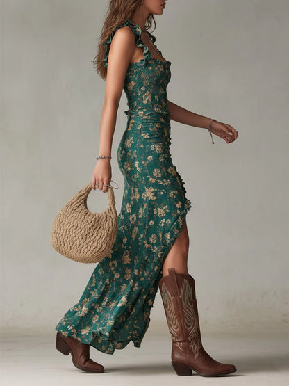 Fiorra - Florales Boho-Maxikleid mit Schlitz