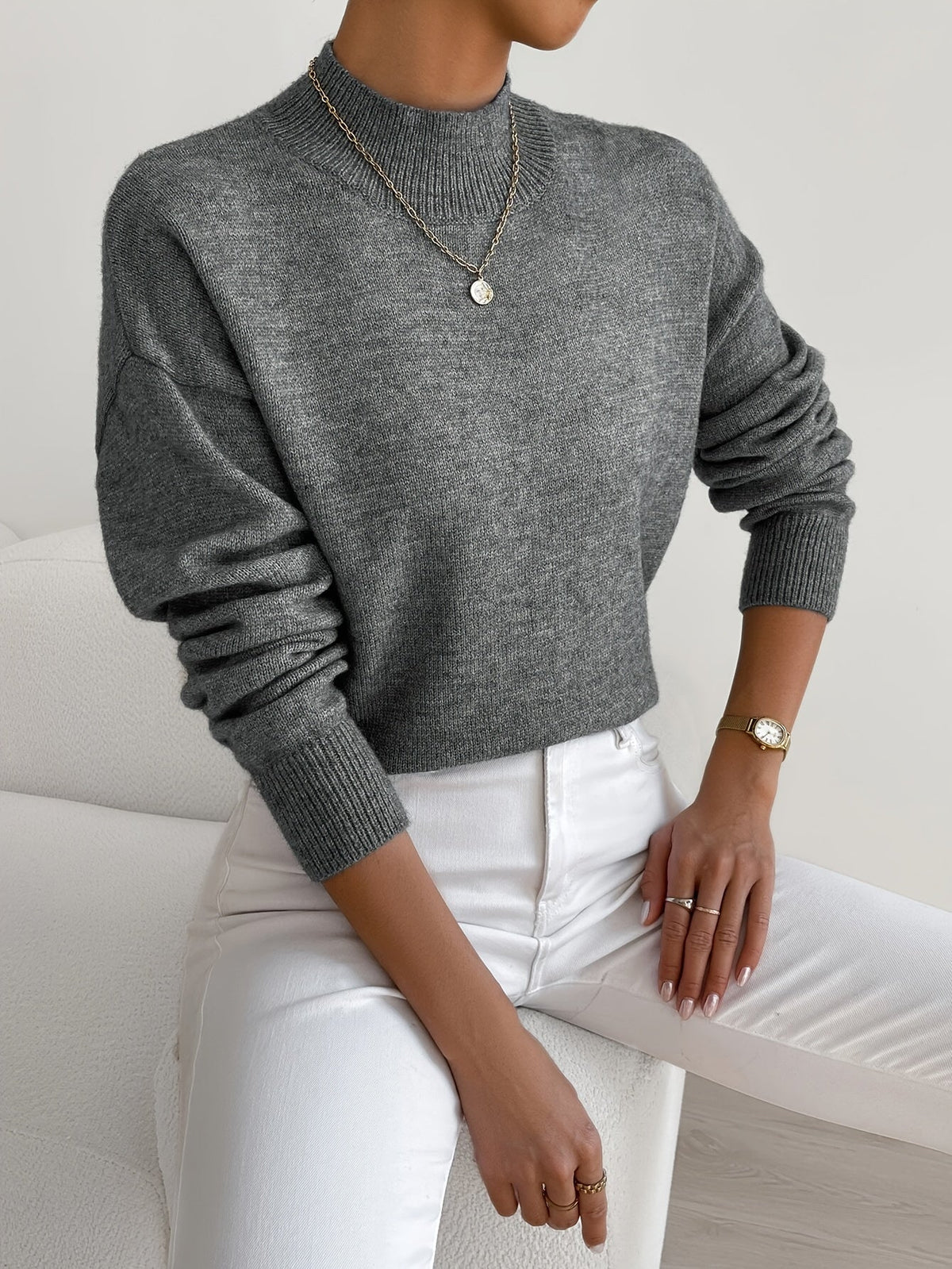 Christiane- Feinstrickpullover mit Stehkragen