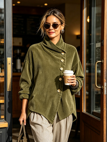 Renelle - Asymmetrische Rippstrick-Jacke mit Stehkragen