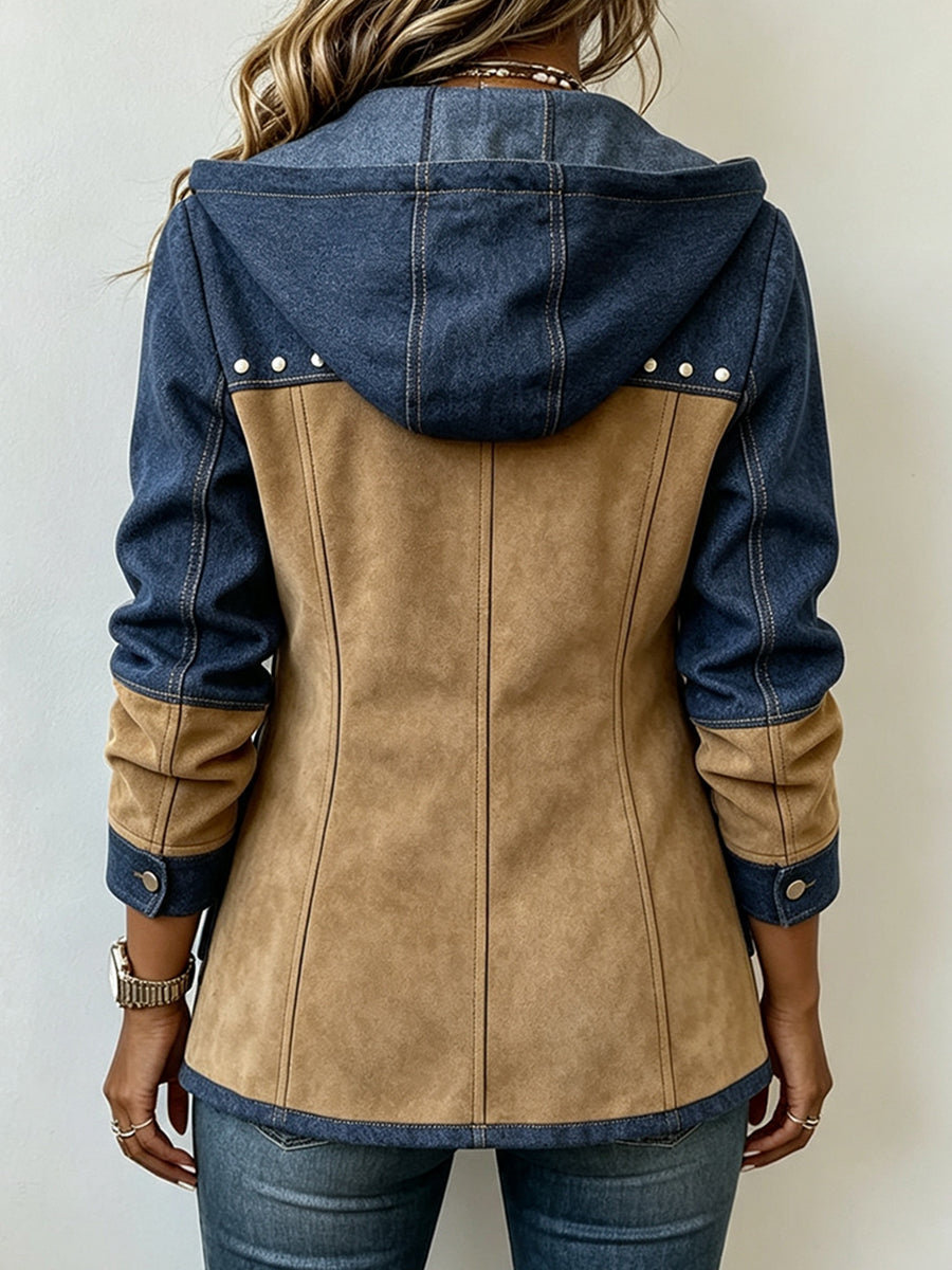 Eliane - Taillierte Kapuzenjacke im Materialmix