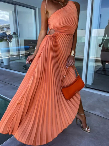 Lunara - Plissiertes One-Shoulder-Midikleid