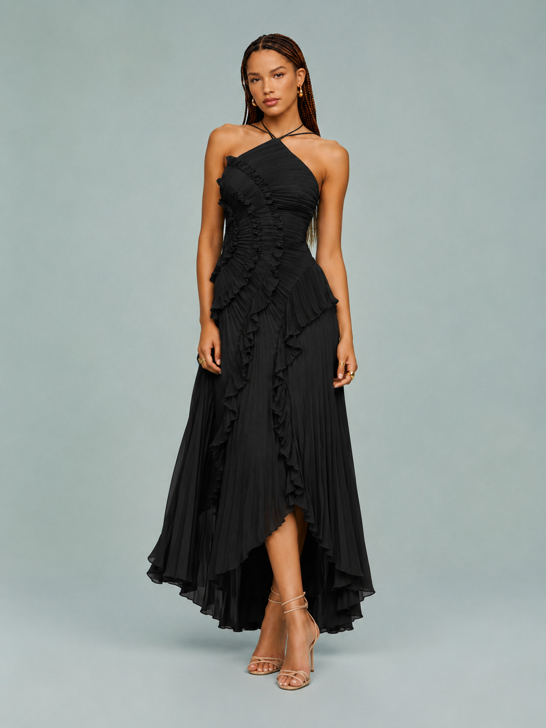 Serelina - Halterneck-Maxikleid mit Rüschen
