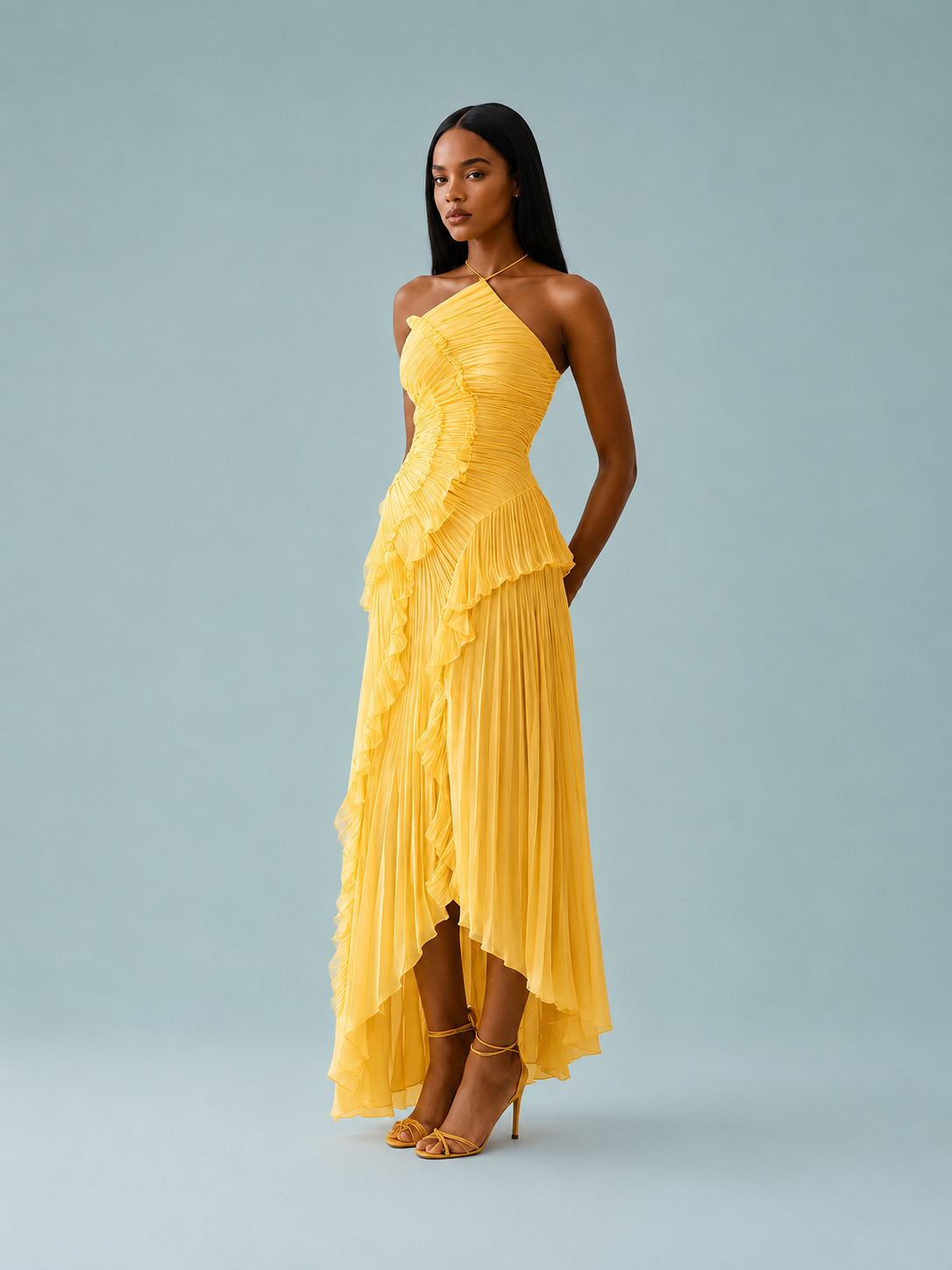 Serelina - Halterneck-Maxikleid mit Rüschen