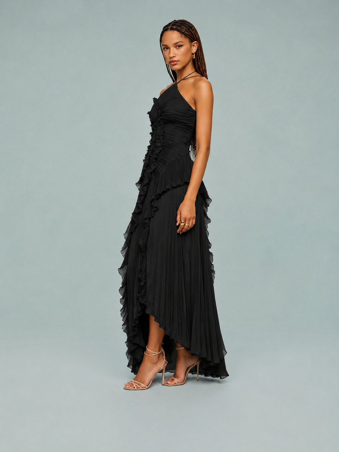 Serelina - Halterneck-Maxikleid mit Rüschen
