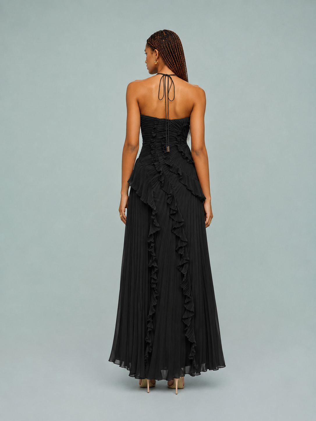 Serelina - Halterneck-Maxikleid mit Rüschen