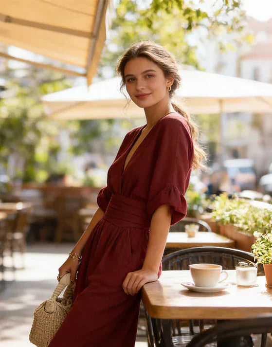 Katina - Weitbeiniger Overall mit V-Ausschnitt